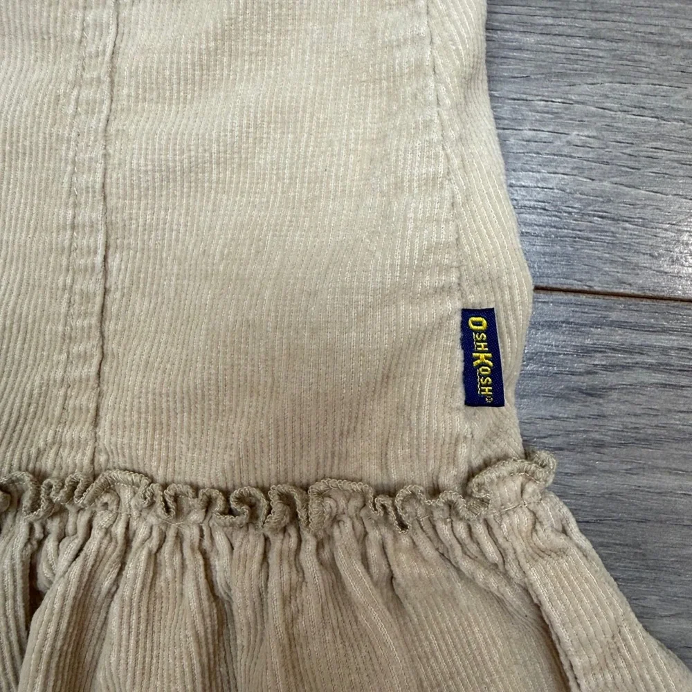 OshKosh Pearl Snap Floral Embroidered Beige Corduroy Dress Girls Size 4‎ Y2K
